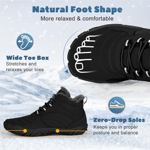 Image of Winter Hike Barefoot Boots Women, Snow Boots for Women | Winter Hike Barefoot Boots Women, Wide Toe Waterproof Hiking Non-Slip Ankle Shoes