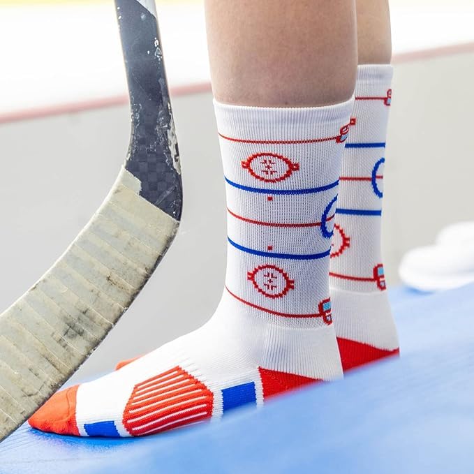 Image of ChalkTalkSPORTS Hockey Socks - Cushioned Mid-Calf Crew - Ice Rink | Moisture-Wicking Performance Blend, Athletic Hockey Gear, Stay-Up Technology, Arch Support, Breathable, Boys and Men