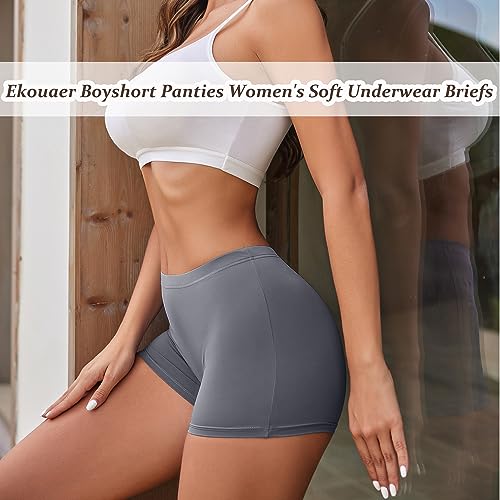 Image of Ekouaer Boyshort Panties Women's Soft Underwear Briefs Invisible Hipster 3 Pack Or 4 Pack Seamless Boxer Brief Panties S-XXL