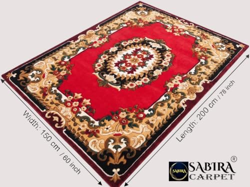 Image of SABIRA Carpet (Size-150x200 Cm / 60x78) Modern Floral Area Rug Large Carpet for Living Room, Bedroom & Dining Room, Washable, Non-Slip, RED Color