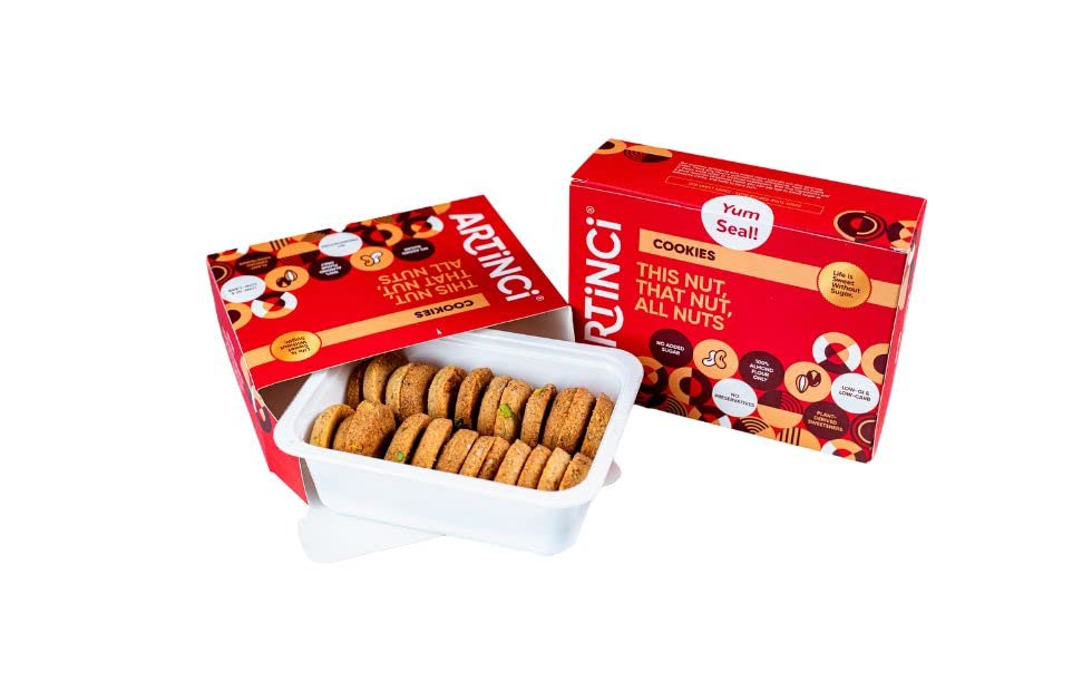 Image of Artinci, Mixed Nut Keto Cookies Diabetic Friendly, Gluten Free, Sugar Free, Diet snacks for Healthy Living (185 * 2g), Pack of 2