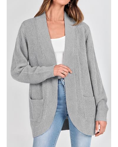 Image of KIRUNDO Cardigan Sweaters for Women 2024 Fall Open Front Long Sleeve Loose Lightweight Knit Sweater Coat with Pockets