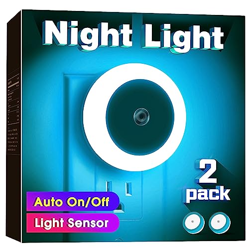 Image of Briignite Azure Blue Night Light, Night Lights Plug into Wall [2Pack], Nightlight with Light Sensors, LED Night Light for Kids Room, Baby, Bathroom, Stair Lights, Hallway Light