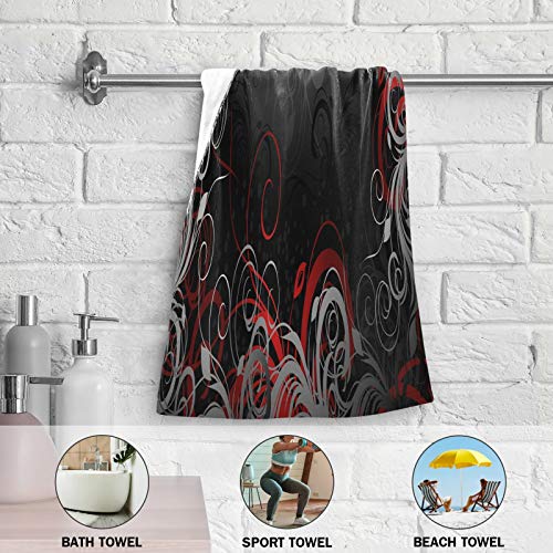 Oyihfvs Red Black Grey Floral Leaf Swirl Abstract Background 2 Pieces Face Towel, Highly Absorbent Cotton Dish Hand Towels, Soft Washcloth For Spa Bathroom Hotel Kitchen Beach Gym Yoga #TOP5