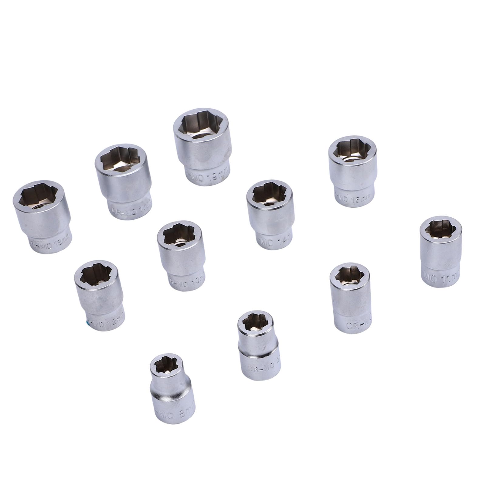 Douilles de tailles 8 à 19mm pour kit d'extraction d'écrou 11 pièces avec entraînement 3/8" CR-MO