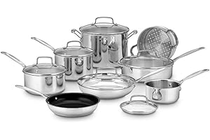 Cuisinart® 14-Piece Cookware Set, Chef's Classic Stainless Steel Collection, 77-14N (Renewed)