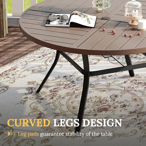 Image of VICLLAX Round Patio Table with Adjustable Umbrella Hole for 4, All Weather Metal Outdoor Dining Table for Lawn Garden, 40.6 inch Outdoor Coffee Table, Grey Wood-Like Tabletop