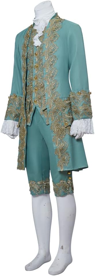 Men's 18th Century Rococo Costume 1700s Baroque Frock Coat Waistcoat Pants Set Halloween Prince Outfit
