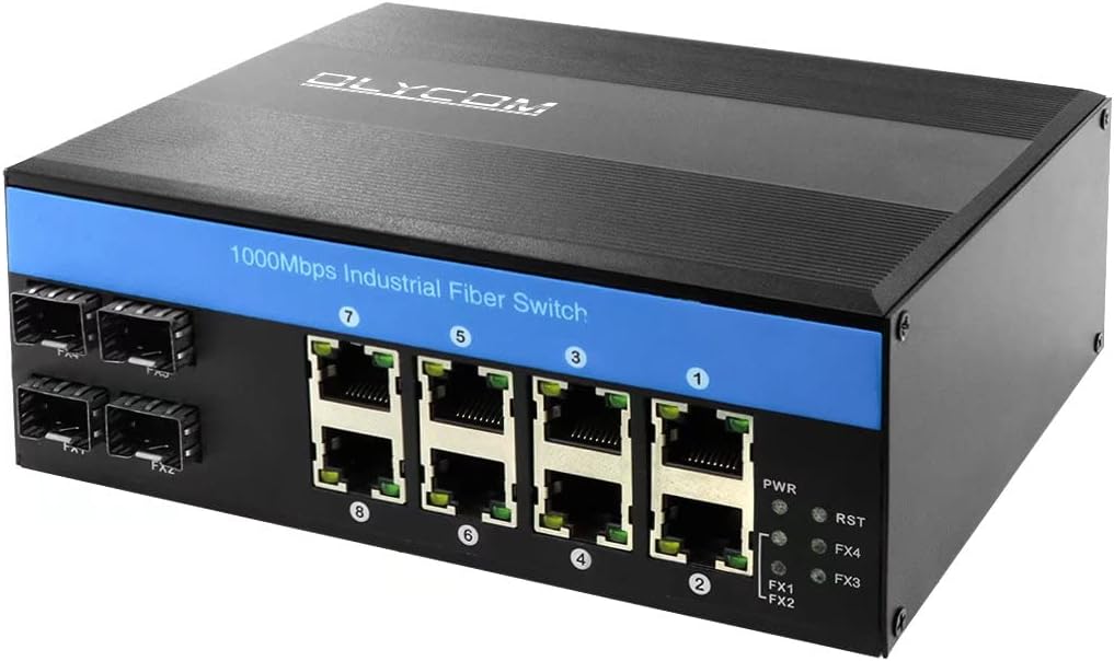 Network Switch 12Port Industrial Gigabit Ethernet with 8 Port POE 4 Port SFP 240W Din Rail Mounted IP40 for Outdoor Use