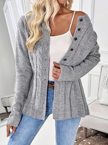 Women's Long Sleeve Button Up Cable Knit Cardigan 2025 Fall Crewneck Cardigans Comfrt Beige Sweaters Jacket2