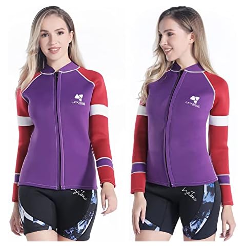 LayaTone Wetsuit Top Jacket Mens Womens Optional Neoprene/Lycra Sleeve 3mm Neoprene Wetsuit Tops, Front Zipper Closure, for Swimming Diving Surfing Snorkeling Canoeing Cover