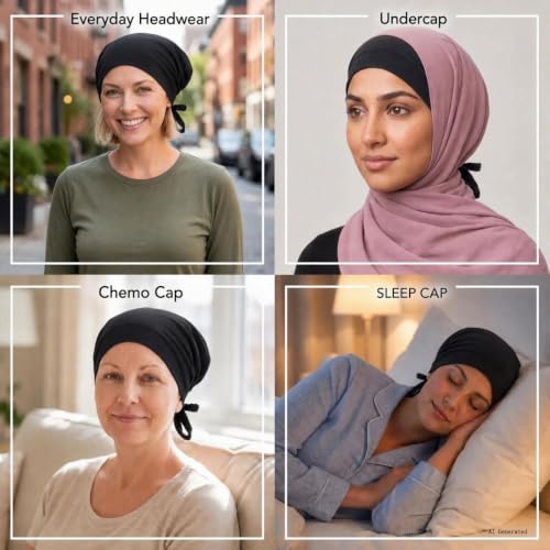 Image of Lucky staryuan 3Pack Soft Muslim Turban Hat Inner Hijab Caps Underscarf Bonnet Hat Headwear for Cancer