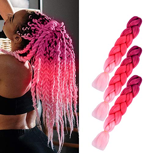 DAZLUTE Jumbo Braiding Hair, Braiding Hair Kanekalon Synthetic Ombre Hair Braiding Extensions High Temperature Fiber Crochet Twist Braids 100g/Pack(24 Inches, 3Pcs)