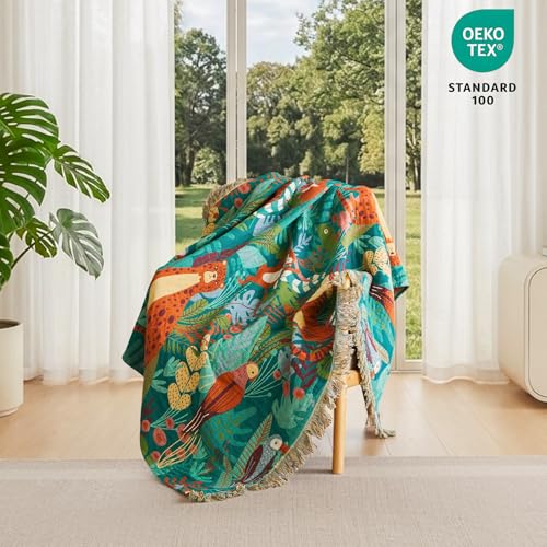 Image of MSGKV Throw Blanket 60 inchx80 inch Cotton Tiger Twin Blanket for Couch Sofa Bed