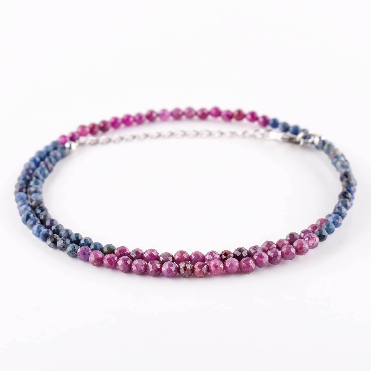 OdrillionGems Natural Blue Sapphire with Ruby Gemstones Beads 925 Sterling Silver Necklace, Rhodium Plated, Choker Women Jewelry, Handmade, Birthstones, Valentine Gifts, Size 18inch