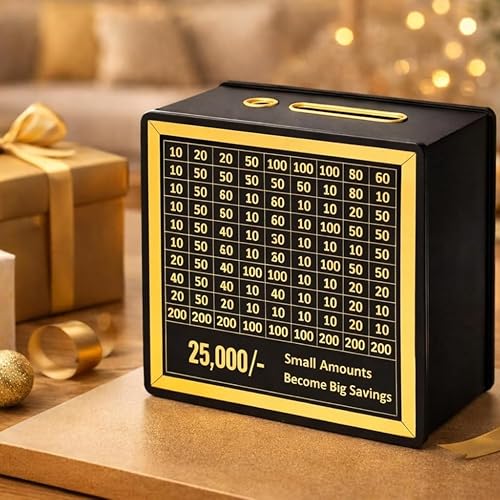 Image of Premium Wooden Money Bank with Lock - Vintage Coin Saving Box for All Ages - Ideal for Cash, Coins, Donations & Home Decor (25K Money BOX2, 2, Count)