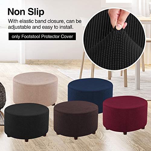 Ottoman Cover, Stretch Round Ottoman Slipcovers Nonslip Footstool Protector Covers Storage Stool Covers With Elastic Bottom For Living Room Footrest Ottoman((Black,Fit Dia:48-55Cm) #TOP4