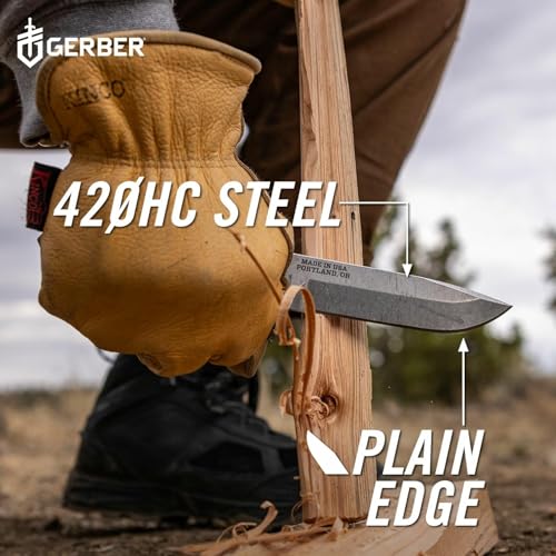 Image of Gerber Gear StrongArm - Fixed Blade Survival Tactical Knife for Camping, Outdoor, Hunting - Ergonomic Utility Tool with Sheath - Made in USA - Sage Green, Plain Edge