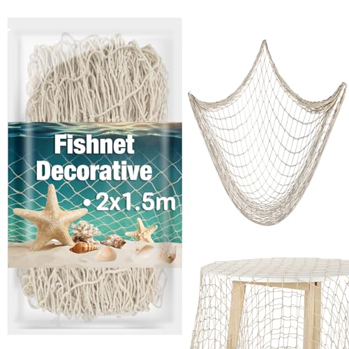 Fischernetz Deko Mesh Outdoor - Sukh 2x1.5m Fischer Netz Maritim Fischernetz Netz Meeres Fisch Fishing Fischnetz Maritime Dekoration Outdoor Zum...