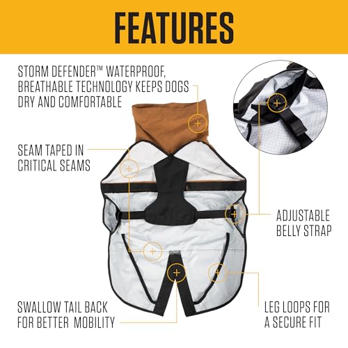 Carhartt Strapazierfähige Hunde-Regenjacke mit wasserdichtem Sturmschutz-Material und verstellbaren Trägern, Carhartt Braun/Schwarz, Größe S