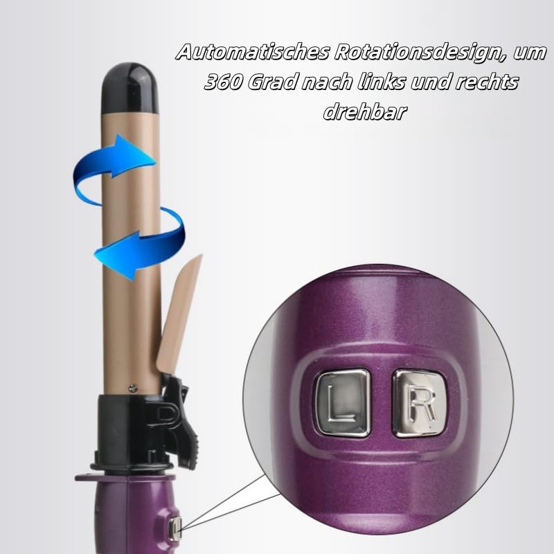gesundpur SilkWave One –Rotierender Keramik-Lockenstab Professioneller Langer Rotierender Lockenstab 28mm - unterschiedl. Temp., für seidig-glänzende Locken & Wellen