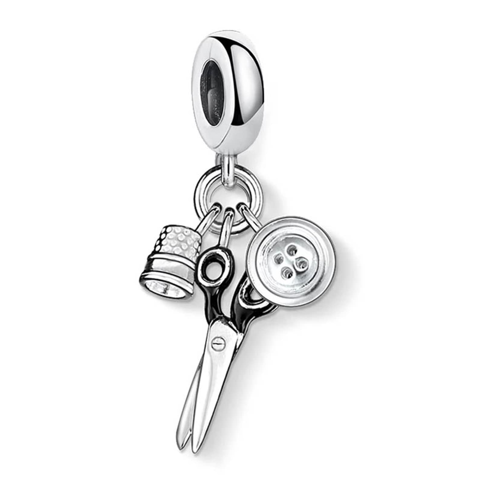 Oyzy Women's Silver Scissors Button Pendant, 925 Sterling Dangle Charm Pendant Fit Bracelet Necklace Girl Jewelry