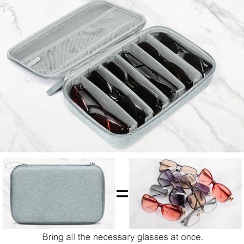 Image of Bukere Travel Sunglasses Organizer Case Adjustable Slot For Multiple Eyeglasses Hard-shell Portable Storage Box for Men Women