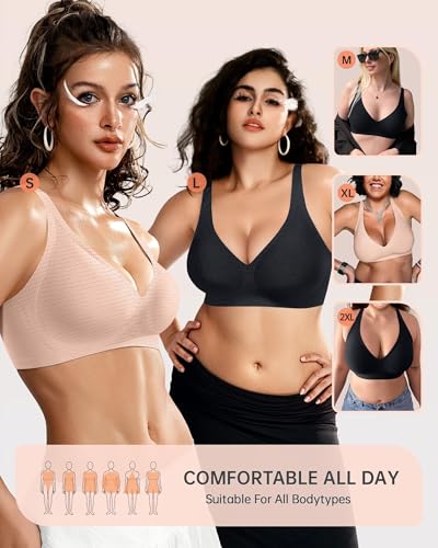 Image of OEAK Womens Deep V Bras Wireless Comfortable Bra Supportive No Underwire Bras Tshirt Push Up Bralettes Plunge Seamless Bra