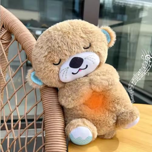 Image of Niku Breathing Teddy Bear Otter Soft Toys for Kids Baby Girls Brown Colour | Glowing Music for Baby Sensory Sleep | Lights Rhythmic Simulation Plush with Soothing Sound | Best Birthday Gift