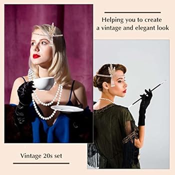 Orifinter 7-Delige Gatsby Accessoires voor Dames - Charleston Jurk Jaren 20- Kostuum