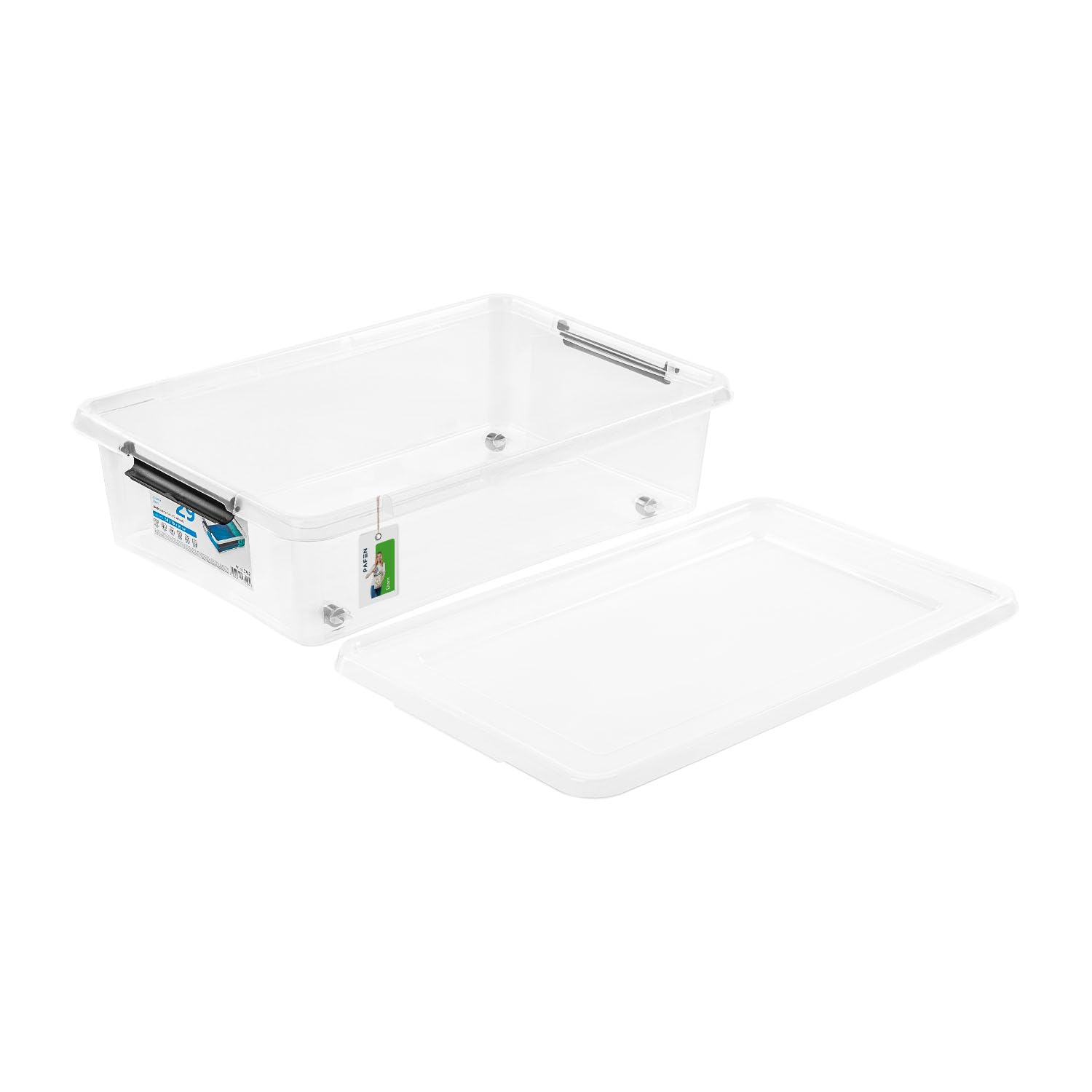 PAFEN 4x Aufbewahrungsbox auf Rollen 29,0L – 58 x 39 x 16 cm - SET Aufbewahrungsbehälter Transparent Boxen Aufbewahrung Stapelboxen mit Verschlussclips Kunststoffbehälter