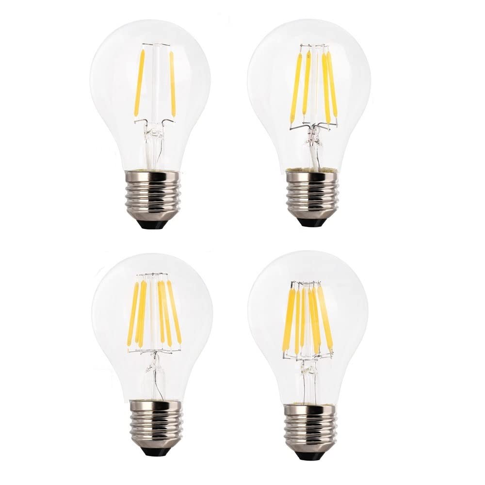 1fortunate Paquete de 20, lámpara de luz con filamento LED Retro AC220V E27/B22 2W/4W/6W/8W A60 bombilla Led Edison Vintage carcasa de vidrio transparente(Cold White,E27 4W)