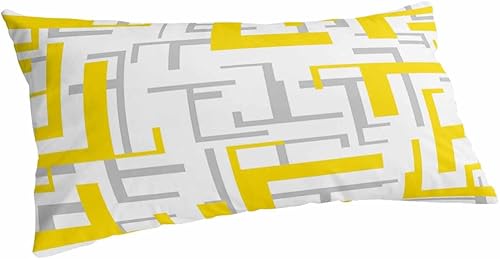 Fundas de almohada geométricas de tamaño King de color amarillo y gris, fundas de almohada suaves decorativas para sofá de cuerpo largo, con cierre