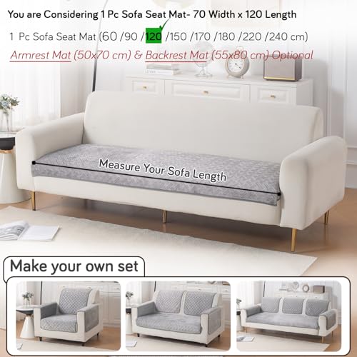 Image of HOKIPO Velvety Quilted Anti-Slip Sofa Cover Mats for L-Shape & 1 /2 / 3 Seater Sofa |DIY Sofa Cover Set, 'Softline Quilted Series' 70(W) x 120(L) cm | Arctic Grey (AR-6315-DGRY)
