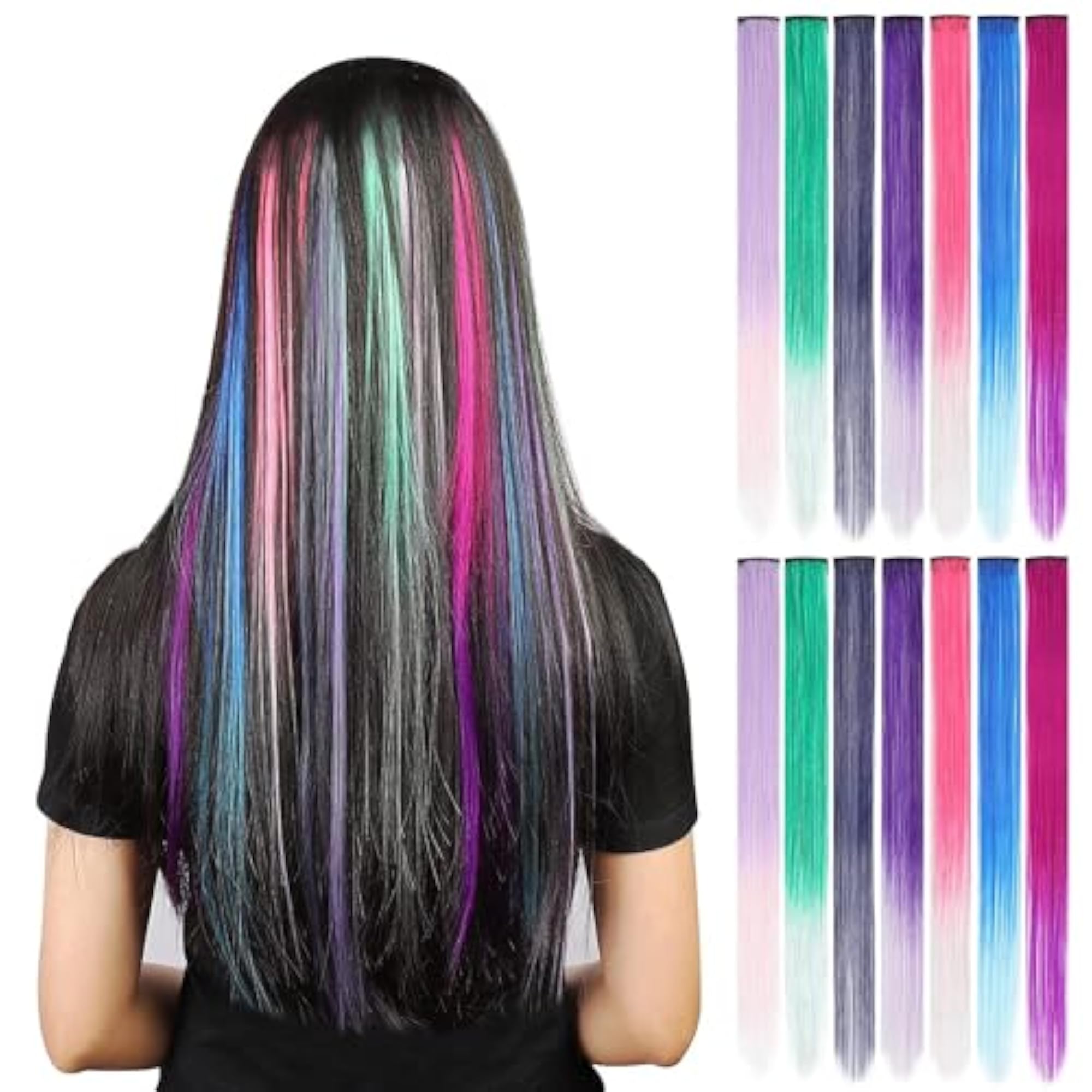 10pcs Colored Party Highlights Clip-in Hair Extensions for Women