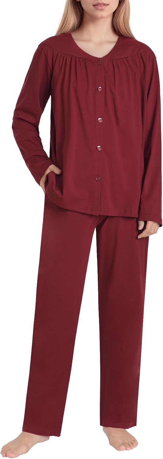 Latuza Women's Cotton Pajamas Set Soft Long Sleeve Button Down Pajama Set