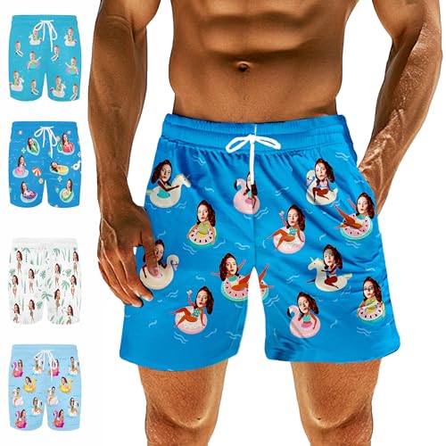Custom Face Swim Trunks for Men Personalized Tropical Quick Dry Funny Photo Beach Swimming Shorts