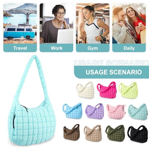 Image of Quilted Puffer Tote Bag Purse Puffy Crossbody Shoulder Bag,Lightweight Nylon Hobo Bag Puffer Carryall Bag for Women Girl