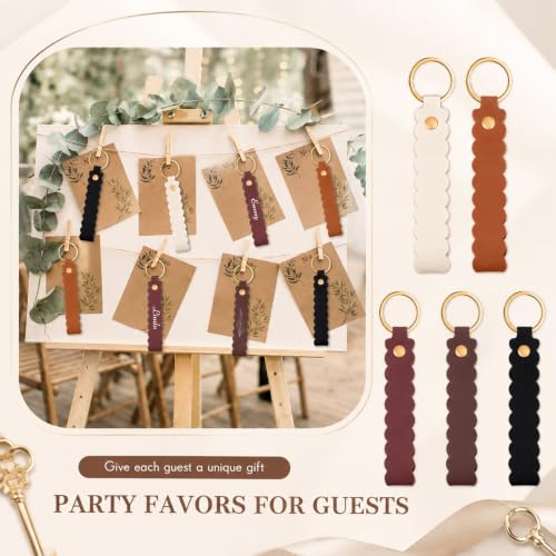 Image of Scalloped PU Leather Keychain Blanks Laser Engraving Blanks Loop Keychain Kit with Key Ring for DIY