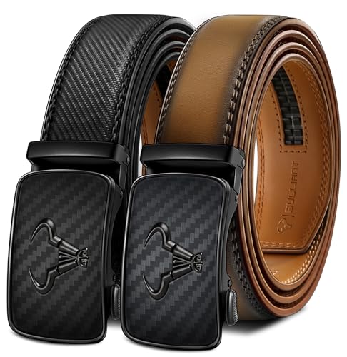 BULLIANT Men belt 2Pack,Leather Ratchet Belt for Gift Men Dress Casual Jeans 1 3/8",Cut for Fit