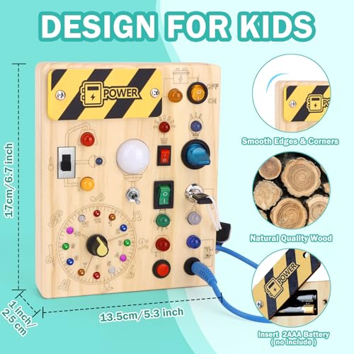 Montessori Busy Board for toddlers for 1 year old Activity Board Wooden Toy With 10 Switches and 23 LED Lights Sensory Board Motor Skills Toy for Babies and Children from 2 3 4 years Boys and Girls - Image 3