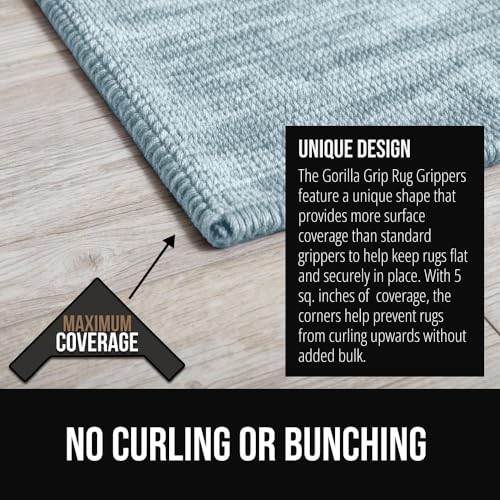 Image of GORILLA GRIP 8 Pack Extra Wide Dual Sided Rug Gripper Pads, Holds Carpet in Place on Hardwood Floors and Tile, Removable Reusable Sticky Corner Grippers, Universal Fit Floor Pad for Under Area Rugs