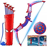 Spielzeug ab 3-12 Jahre Junge, Spider Spielzeug mit Rot & Blau LED Lichtern, Spider Köcher & Netz-Zielscheibe, Geschenk Junge 3-12 Jahre Geschenkideen Kinderspielzeug Garten Outdoor Spiele für Kinder