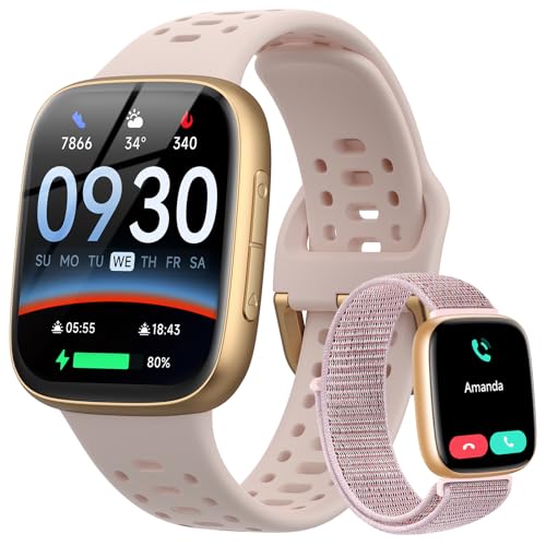 Smart Watches for Women Android iPhone (2 Bands), [1.85' AMOLED Screen] Smartwatch Fitness Tracker 3ATM Waterproof with Bluetooth Calls, AI Control, Heart Rate/SpO2/Sleep Monitor, 7 Days Battery