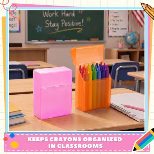 Image of Clabby 2 Pcs Clear Plastic Crayon Boxes Hold 24 Count, Pink,Orange
