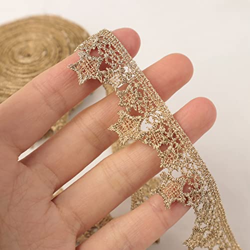 Gold Lace Trim 4.8 Yards Venice Gold Lace Ribbon Metaillic Embroidery Lace Star Craft Lace For Sewing, Cake Fringe, Wedding Bridal Dress #TOP1