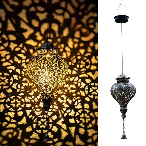 Lanterne solaire de jardin en métal | Luminaire suspendu étanche pour ambiance terrasse nocturne
