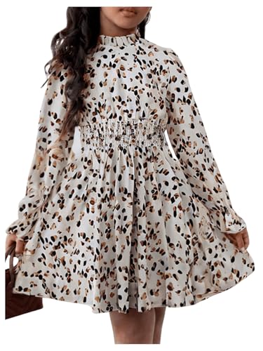 Floerns Girl's Floral Print Flare Long Sleeve Short Dress Mock Neck A Line Dresses