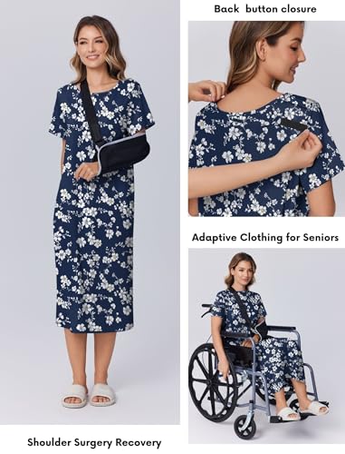 Image of Deyeek Hospital Gowns for Women Labor Delivery Shoulder Surgery Dress Adaptive Clothing Night Robes for Elderly Plus Size
