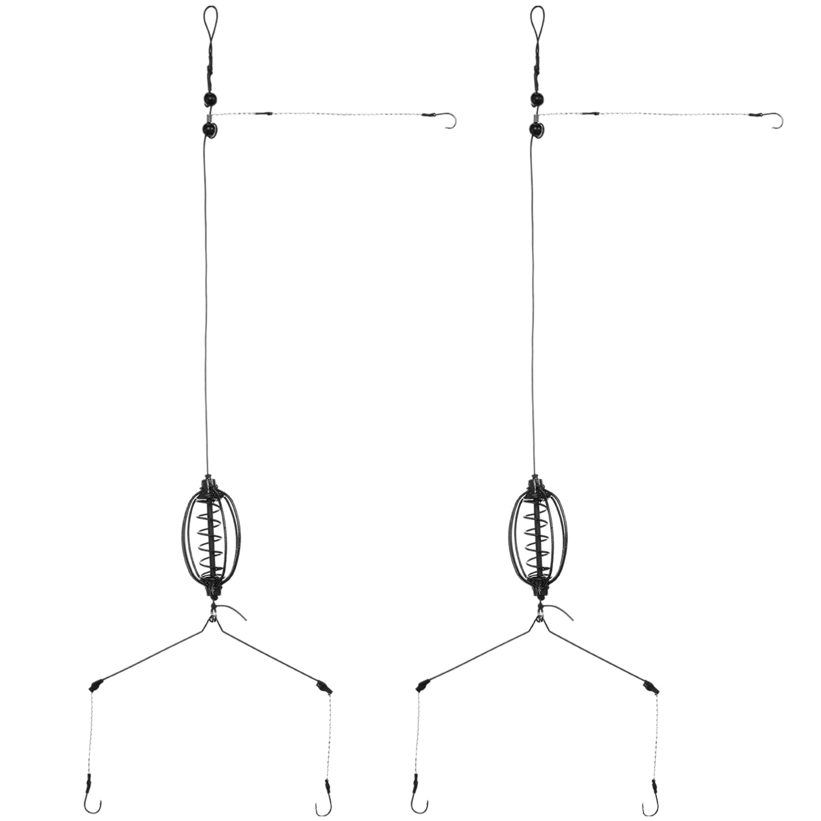 2 Sets Carp Fishing Feeder Baits Cage Spring Fish Feeder with Holder